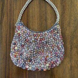 Vintage 90’s Y2K Beaded Multi color purse with top handle and zipper